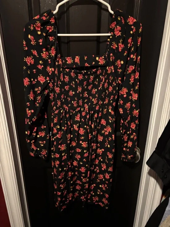 Old Navy Black Dress with Red and Gold Floral - Picture 3 of 3